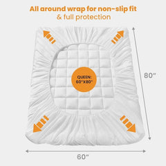 Queen Size Mattress Pad - Cooling Breathable Mattress Topper, Quilted Fitted Protector, Pillow Top Mattress