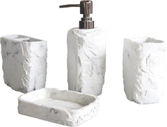 Marble Bathroom Accessories Set,Marble Design Toothbrush Holder,Farmhouse Bathroom Decor,4 Pcs Resin Gift Set Apartment Necessit