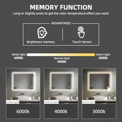 Led Bathroom Mirror 28×20Inch,Dimmable Vanity Mirror with Lights,可调节,防雾, El Listed (Front Lights+Backlit)