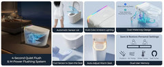 Smart Toilet with Built-in Tank & Bidet,4-Second Quiet Flush, Foot Sensor Flush,Self-Cleaning, Dual User Memory, Auto Open/Close
