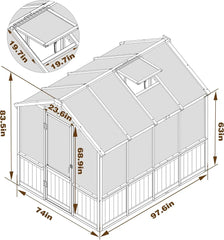 6x12FT Greenhouses for Outdoors,Wooden Greenhouse with Cedar Frame&Adjustable Vent,Green House with 4-Layer Polycarbonate Panel