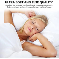 King Bed Sheet Set, Crisp and Smooth Egyptian Cotton Percale Solid Sheets and Pillowcase Set, Extra Deep Pocket, 350 Thread Co