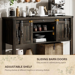 Farmhouse Coffee Bar Cabinet with 2 Sliding Barn Doors, Modern Buffet Sideboard Cabinet with Open Shelf, Entryway Table