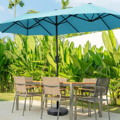 13Ft Large Patio Umbrella with Base Outdoor Double-Sided Market Extra Large Table Umbrella Easy Crank for Yard, Poolside