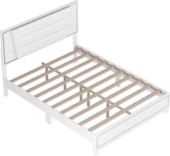 3 Pieces Bedroom Sets Queen Size Upholstered Bed with LED Lights, Nightstands, 3 Piece Wood Bedroom Furniture Set, White