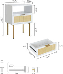 Nightstand with Charging Station, 2 Drawer Dresser for Bedroom, Small Bedside Table