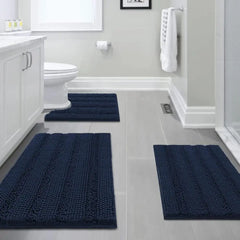 3 Piece Bathroom Rugs Sets Thick Striped Bath Rugs Set for Bathroom Non Slip Soft Absorbent Bath Mat Set for Tub