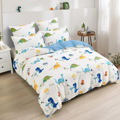 Kids Duvet Cover Set Full Size, Cotton Cartoon Car Truck Bedding Set for Boys Girls, 3 Pieces Soft Breathable White Yellow Plaid
