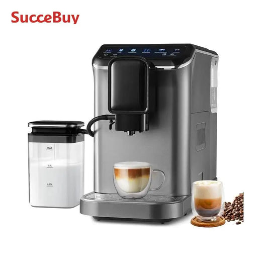 SucceBuy Automatic Espresso Machine Coffee Latte Machine with Color Touch Screen 15 Grinding Levels and Removable Milk Reservoir
