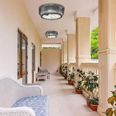 12 英寸 Ceiling Light Fixtures Flush Mount 2-Light Ceiling Lights with Stripe Glass, Industrial Indoor Outdoor Ceiling Lights F