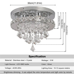 Crystal Chandelier Chrome Ceiling Lamps Led Flush Mount Stainless Steel Fixture Aisle Light Lustre Dining Room Living Room Decor