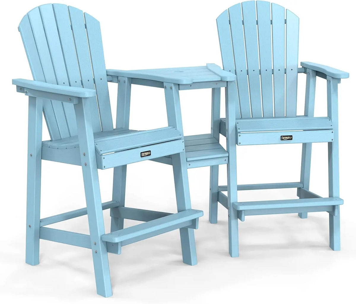 Tall Adirondack Chairs Set of 2 with Removable Double Connecting Trays,Adirondack  Bar Stools  Poly  Deck  Chair