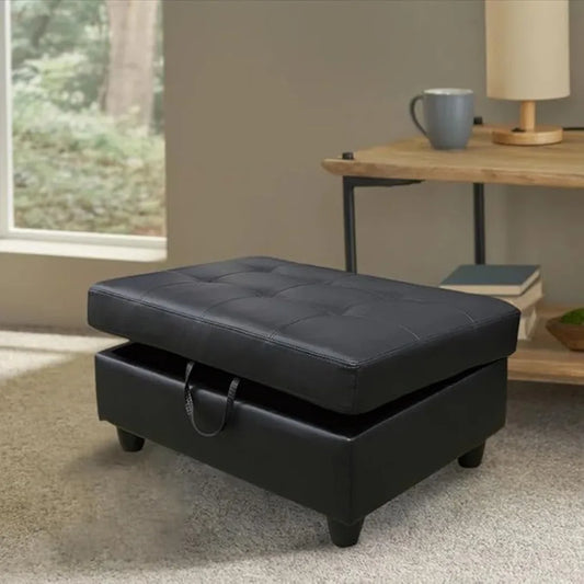 Large Faux Leather Ottoman Foot Rest Stool with Storage,35 in x 23 in x 18 in Stylish Storage Bench for Living Room