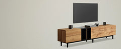 Modern 80-Inch TV Stand with 3 Cabinets & Open Shelves – Minimalist Wooden Entertainment Center