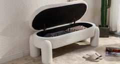 Modern Storage Bench, 44.7 Inch Upholstered Ottoman Bench Sherpa Fabric End of Bed Stool, Cute Entryway Bench for Living Room
