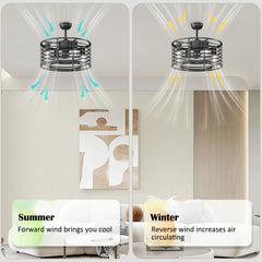 18-inch Caged Ceiling Fan with Light,Low Profile Ceiling Fan with Remote Control and Reversible Blades for Kitchen and Bedroom