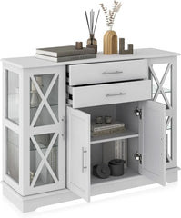 Sideboard Buffet, 47 Inch Storage Console Table Coffee Bar Kitchen Cupboard Pantry Glass Display Cabinet for Lving Entryway