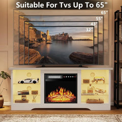 Fireplace TV Stand with 18” Electric Fireplace & LED Lights – Entertainment Center for TVs Up to 70”