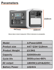 1024Wh 1600W Portable Power Station Camping LiFePo4 Battery 120V Solar Generator Storage Energy Backup PowerBank Camping Fish