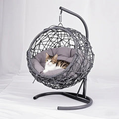Cat Swing Bed with Stand & Cushion - Rattan Wicker Egg Chair Hanging Pet Bed for Cats, Small Dogs, and AnimalsKey improvements