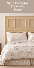 MR&HM Satin Comforter King 7 Pieces - Luxurious Pinch Pleat Bedding Set with Comforter, Flat Sheet, Fitted Sheet, Pillowcases &