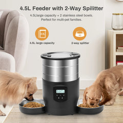 4.5L Button WiFi Automatic Cat Feeder Includes Two Stainless Steel Bowls Smart Pet Cat and Dogs Food Dispenser Feeder Pet Feeder