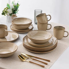 Ceramic Dinnerware Sets,Handmade Reactive Glaze Plates and Bowls Set,Highly Chip and Crack Safe Dishes Set,Service for 8 (24pc)