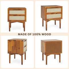 Bed Table Drawer Bedside Tables Oliver Solid Wood Rattan Nightstand/Side End Table Fully Assembled Furniture Sofa Bedroom Home