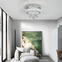 Crystal Chandelier Chrome Ceiling Lamps Led Flush Mount Stainless Steel Fixture Aisle Light Lustre Dining Room Living Room Decor