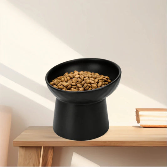 Black heightened cat bowl, tilted cat food bowl, no pressure, anti-vomiting, ceramic water bowl