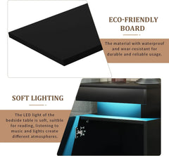 Nightstand Set of 2 with LED Lights,Night Stand with Storage Cabinet for Bedroom,Bedside Table with LED, White