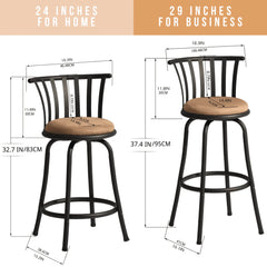 24" or 29" Swivel Bar Stools Set of 2, Counter Height Faux Leather Upholstered for Kitchen Island, Brown