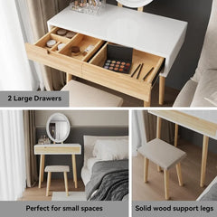 Makeup Vanity Desk with Lights, Small Vanity with Adjustable Brightness Mirror for Small Spaces, Vanity Desk with Drawers