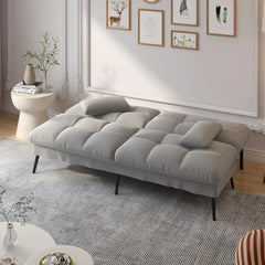 Convertible Futon Sofa Bed, 68″Fabric Futon Couch , Folding Futon Sleeper Recliner for Living Room Furniture (Grey)