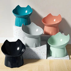 1pc WhiskerWare Elevated Cat Bowl, Anti-Tip Plastic Raised Pet Feeding Dish with Tilted Edge, Neck Protection Kitty Food Dog