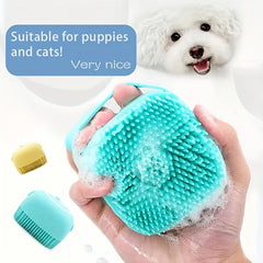 Pet Bath Brush with Soap and Shampoo Dispenser Soft Silicone Bristles Bath Brush Suitable for All Dogs Cats Shower