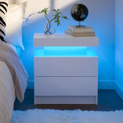 Nightstand LED Bedside Table for Bedroom Modern Night Stand with 2 Wood Drawers End Side Table for Bedroom