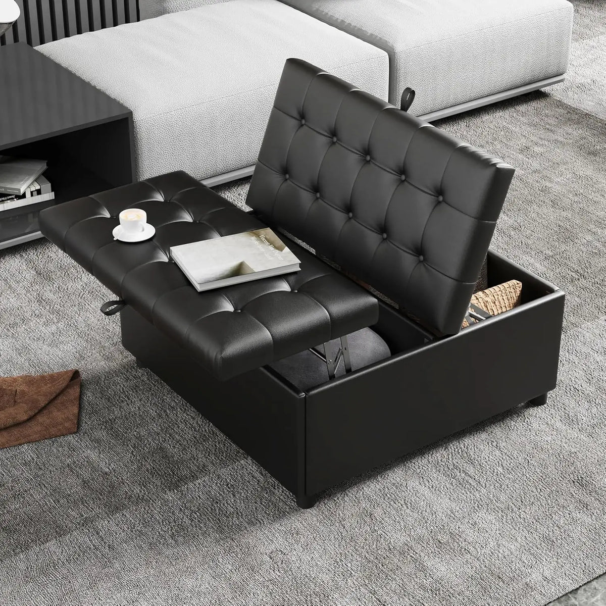 Bench, Storage Ottoman, Coffee Table, Lift Top Tufted Storage Ottoman for Living Room, Bench