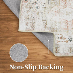 Small Area Rug 2x3 Machine Washable Entrway Rug Vintage Doormat Low Pile Distrssed Rug Carpet Foldable Lightweight Thin Rug