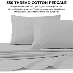 King Bed Sheet Set, Crisp and Smooth Egyptian Cotton Percale Solid Sheets and Pillowcase Set, Extra Deep Pocket, 350 Thread Co