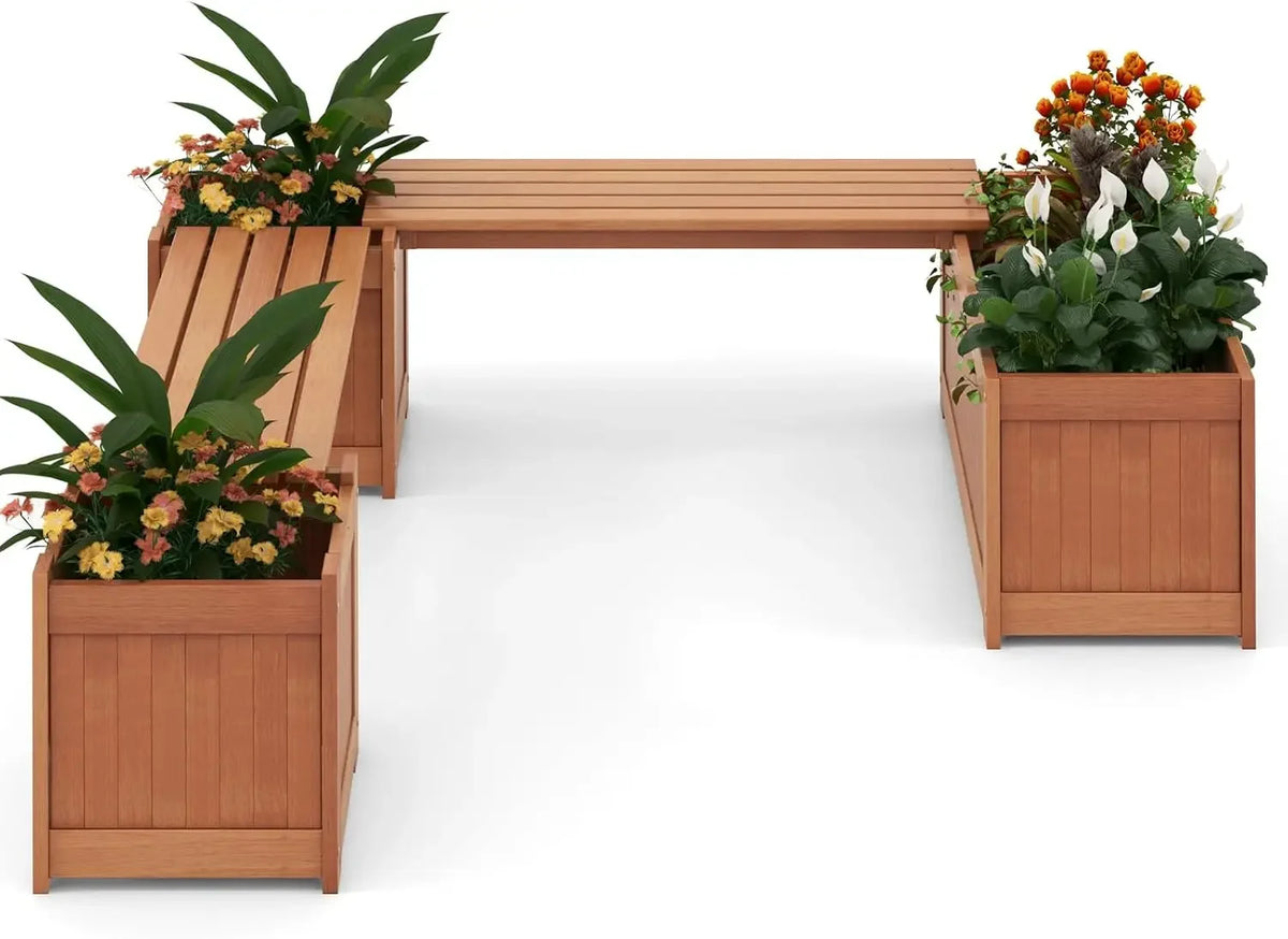 Outdoor Bench  Wood Raised Garden Bed with Open Base, Weather-Resistant Deep Planter Boxes for Flowers Fruit Vegetable