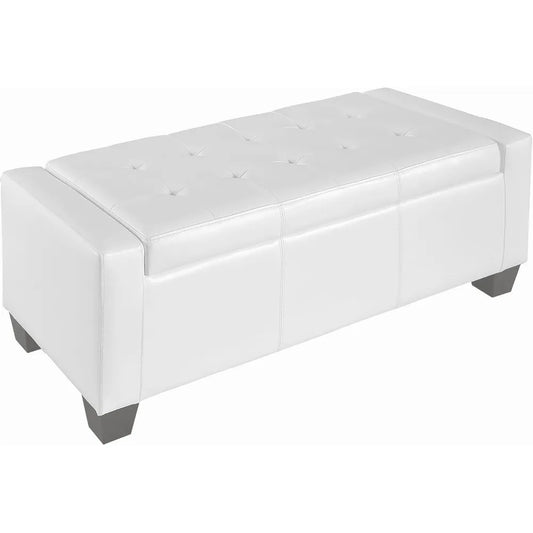 Large 51" Storage Ottoman, Tufted Faux Leather Storage Bench for Living Room, Entryway, or Bedroom