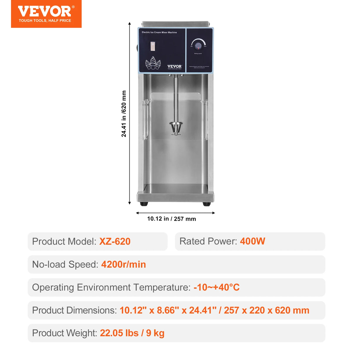 SucceBuy Ice Cream Blender High-Speed Ice Cream Maker Mixer Machine Stepless Speed Adjustment Stainless Steel Ice Cream Shaker