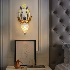 Nordic Resin Horse Head Decor Wall Sconce with Iron Nest Crystals Shade LED E27 Hanging Light Aisle Wall Lamp Entrance Lighting