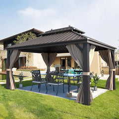 12' X 18'Hardtop Gazebo, Galvanized Steel Ventilation Double Roof Aluminum Frame, Outdoor Gazebo for Garden, Patio, Gazebo