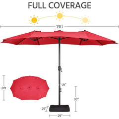 13 ft Large Patio Umbrella with Base Included, Double-Sided Outdoor Market Extra Umbrella with Easy Crank Handle