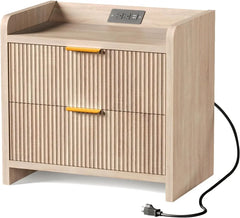 Fluted Nightstand Set of 2, 23.6" Night Stand with Charging Station,Modern Side Table with 2 Drawers,Bedside Table for Bedroom,
