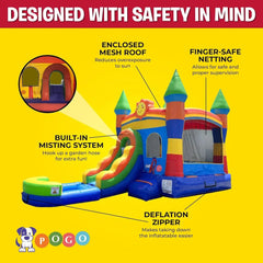 Inflatable Bounce House with Slide for Kids 26.5 X 12 X 14.5 Foot Backyard Rainbow Castle Smiley Face Combo Bouncer