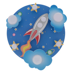 23.62" Modern Cartoon LED Ceiling Light Dimmable Blue Wood Cosmic Stars Flush Mount Chandelier Children's Room Ligting Fixture