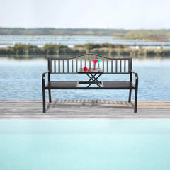 Outdoor Metal Bench Patio Bench with Built in Table Park Bench Garden , Outside Benches Weather Proof Front Porch